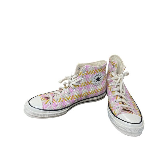 Converse Chuck Taylor All Star Woven High Pink yellow mens 9 wms rare 11 Sneaker - Picture 2 of 16